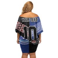 Custom Aotearoa and Samoa Rugby Off Shoulder Short Dress Maori Warrior and Teuila Emblem-Tatau with Taniko Art LT03 - Polynesian Pride