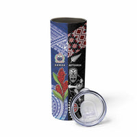 Custom Aotearoa and Samoa Rugby Skinny Tumbler Maori Warrior and Teuila Emblem-Tatau with Taniko Art LT03 - Polynesian Pride