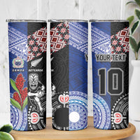 Custom Aotearoa and Samoa Rugby Skinny Tumbler Maori Warrior and Teuila Emblem-Tatau with Taniko Art LT03 - Polynesian Pride