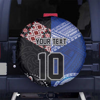 Custom Aotearoa and Samoa Rugby Spare Tire Cover Maori Warrior and Teuila Emblem-Tatau with Taniko Art LT03 No hole Black - Polynesian Pride