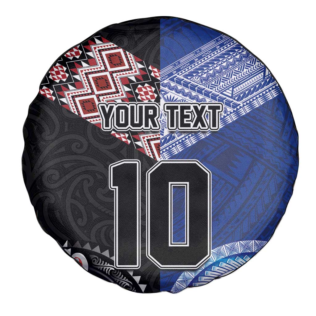 Custom Aotearoa and Samoa Rugby Spare Tire Cover Maori Warrior and Teuila Emblem-Tatau with Taniko Art LT03 - Polynesian Pride