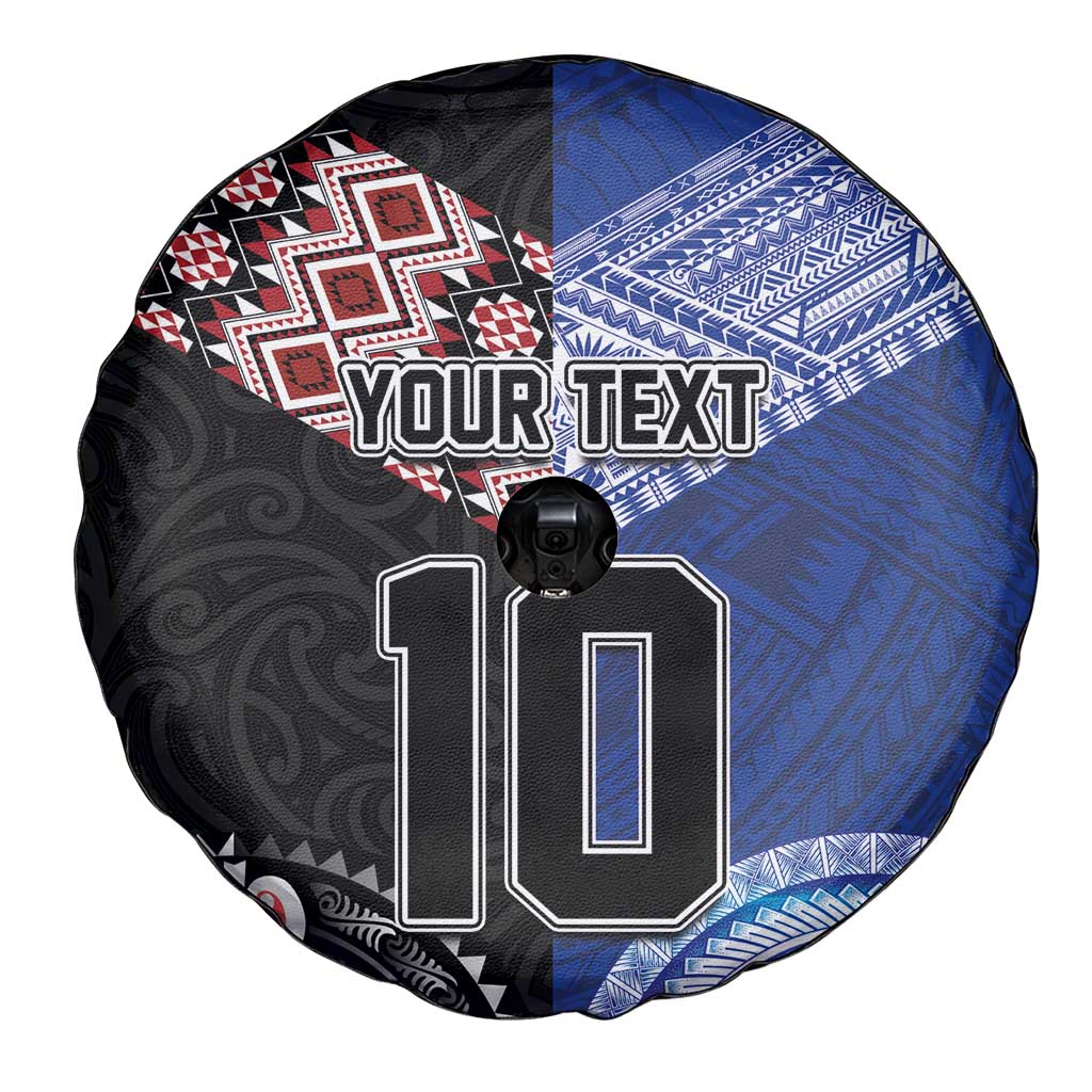 Custom Aotearoa and Samoa Rugby Spare Tire Cover Maori Warrior and Teuila Emblem-Tatau with Taniko Art LT03 - Polynesian Pride
