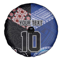 Custom Aotearoa and Samoa Rugby Spare Tire Cover Maori Warrior and Teuila Emblem-Tatau with Taniko Art LT03 - Polynesian Pride