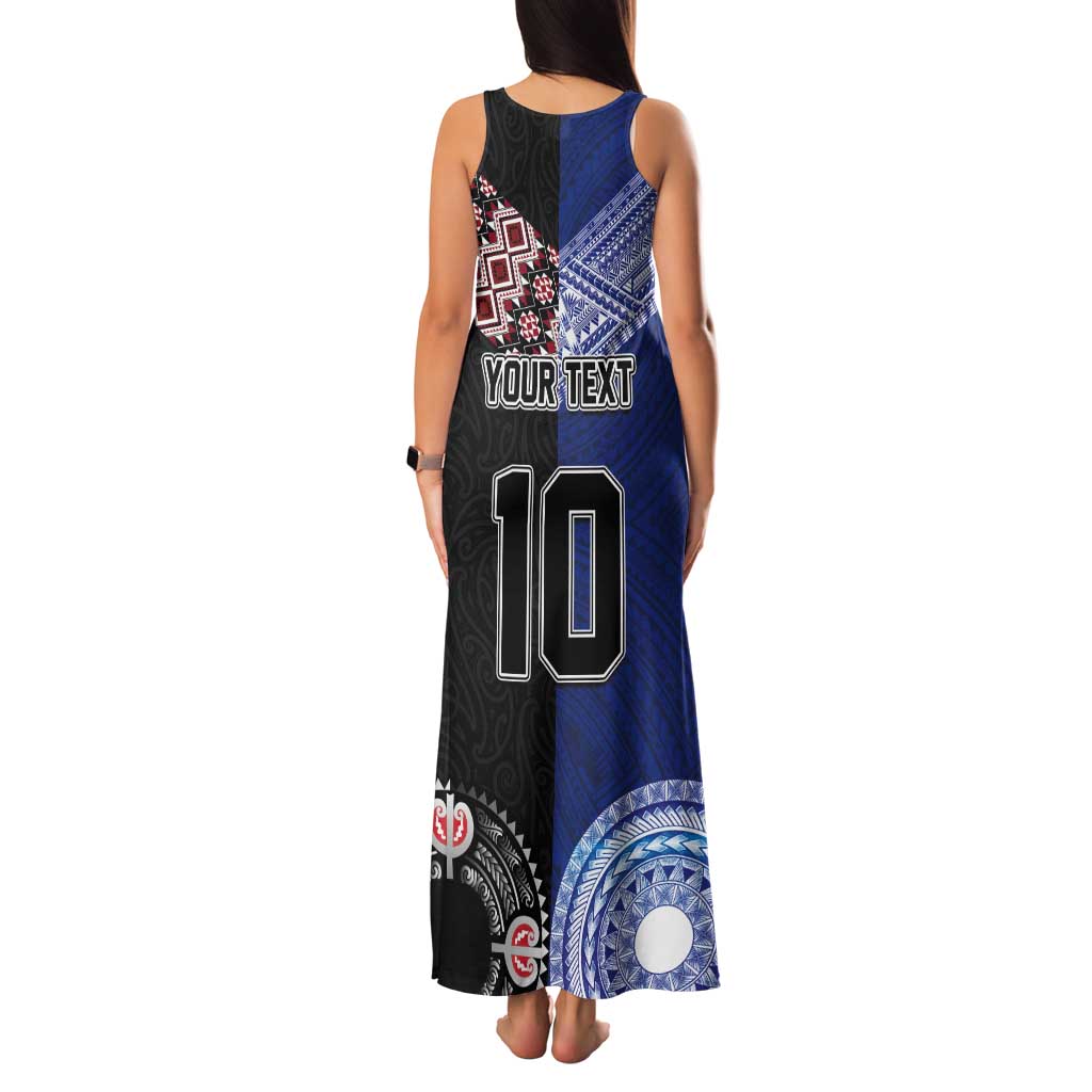 Custom Aotearoa and Samoa Rugby Tank Maxi Dress Maori Warrior and Teuila Emblem-Tatau with Taniko Art LT03 - Polynesian Pride