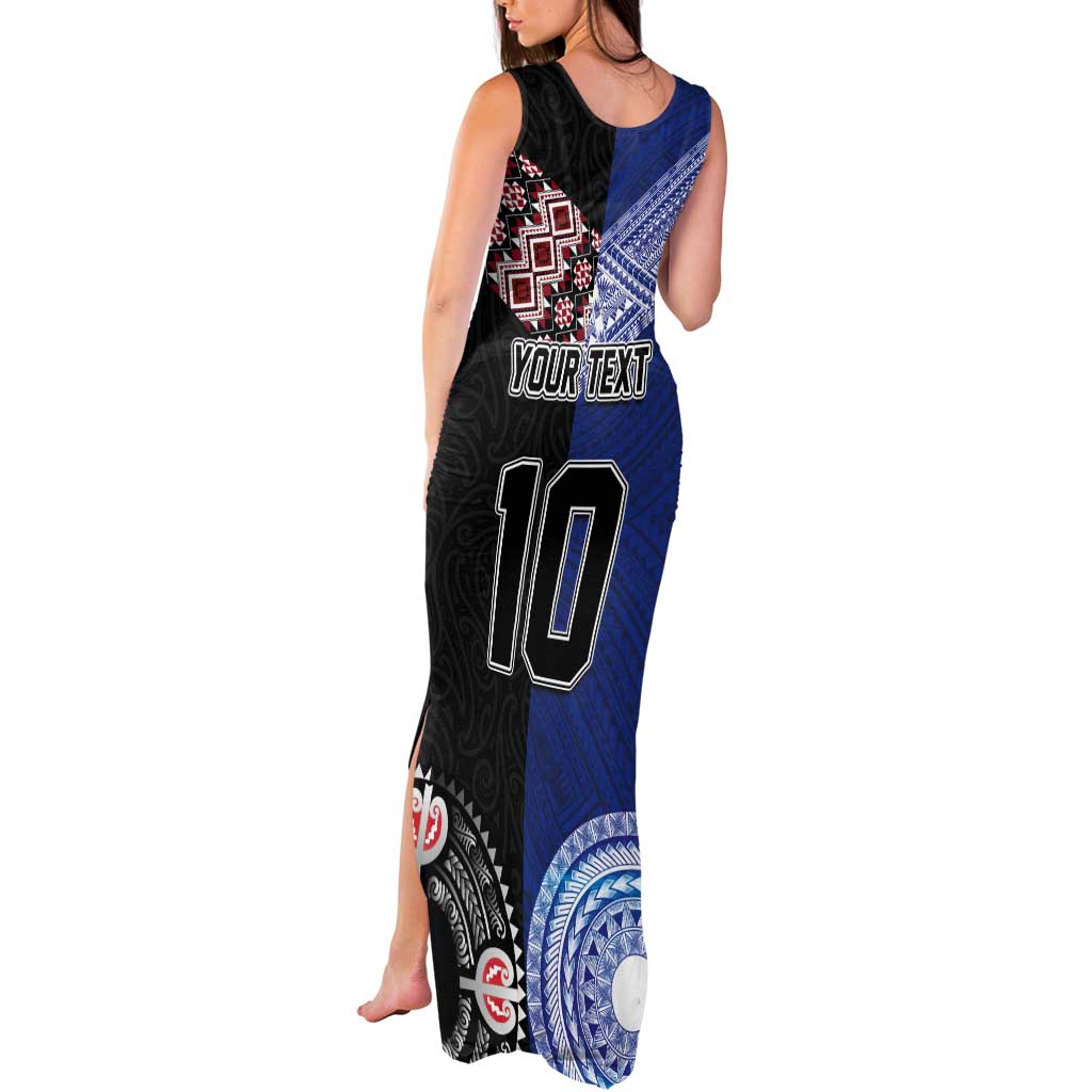 Custom Aotearoa and Samoa Rugby Tank Maxi Dress Maori Warrior and Teuila Emblem-Tatau with Taniko Art LT03 - Polynesian Pride