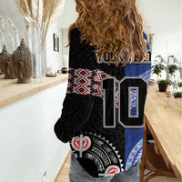 Custom Aotearoa and Samoa Rugby Women Casual Shirt Maori Warrior and Teuila Emblem-Tatau with Taniko Art LT03 - Polynesian Pride