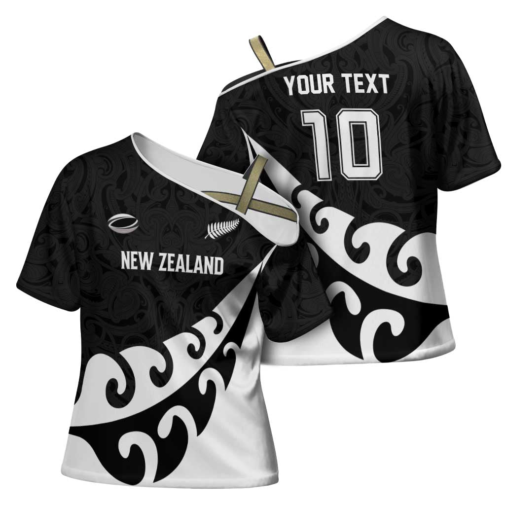 Custom NZ Rugby Cross Shoulder Shirt Koru and Silver Fern Sporty Style