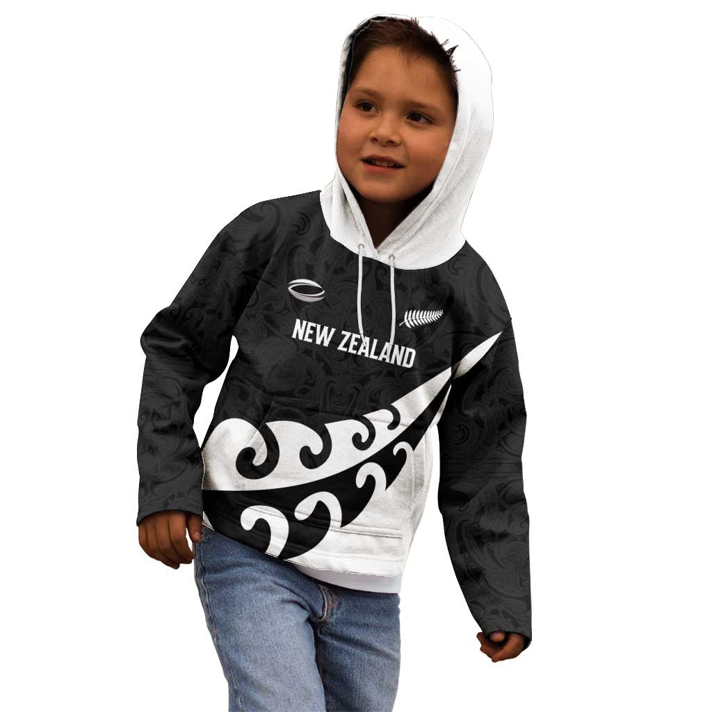 Custom NZ Rugby Kid Hoodie Koru and Silver Fern Sporty Style