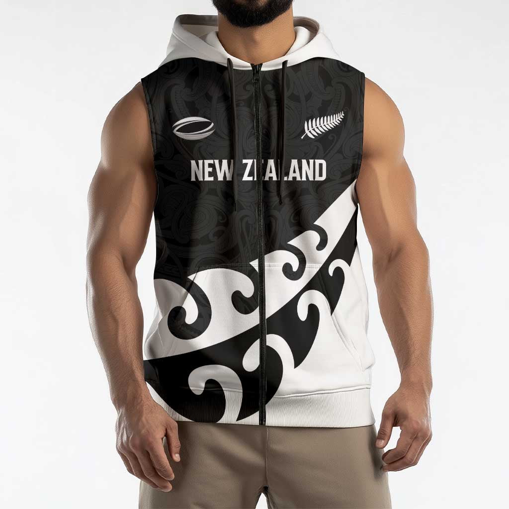 Custom NZ Rugby Sleeveless Zip Hoodie Koru and Silver Fern Sporty Style