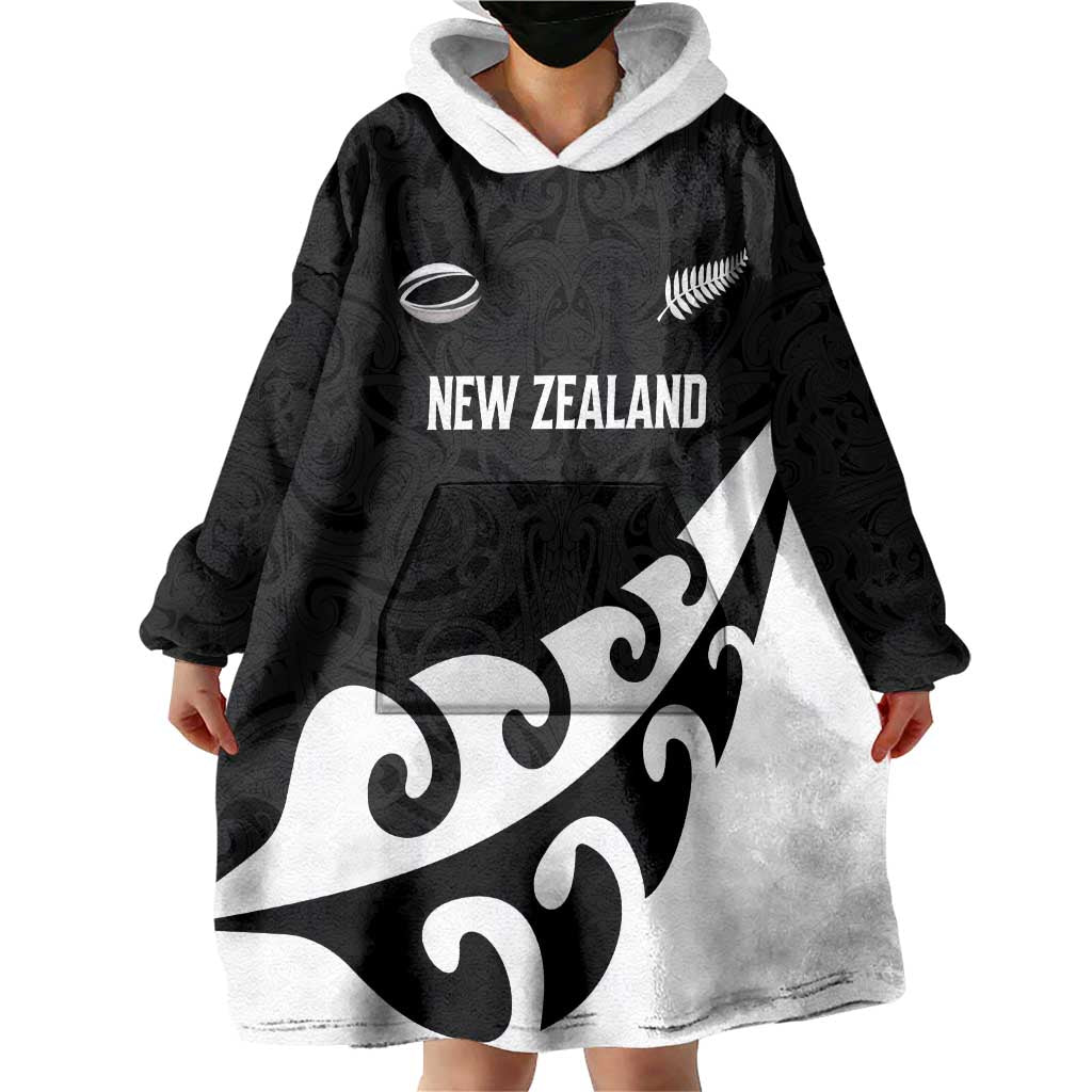 Custom NZ Rugby Wearable Blanket Hoodie Koru and Silver Fern Sporty Style