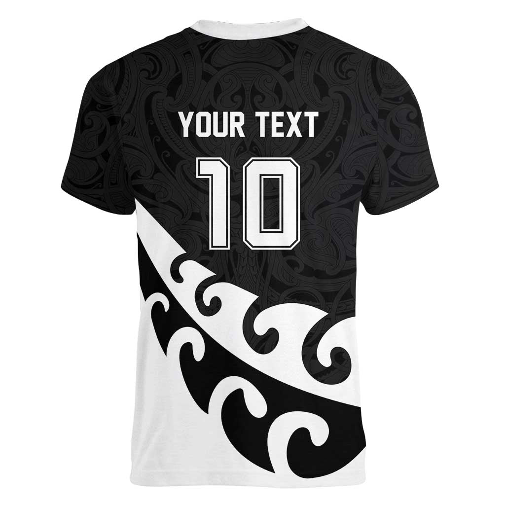 Custom NZ Rugby Women V-Neck T-Shirt Koru and Silver Fern Sporty Style LT03 - Polynesian Pride