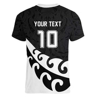 Custom NZ Rugby Women V-Neck T-Shirt Koru and Silver Fern Sporty Style LT03 - Polynesian Pride