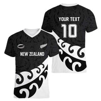 Custom NZ Rugby Women V-Neck T-Shirt Koru and Silver Fern Sporty Style LT03 - Polynesian Pride