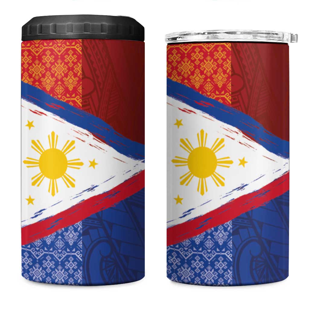 Philippines National Flag Day 4 in 1 Can Cooler Tumbler Polynesian and Yakan Tattoo Brush Style LT03 One Size: 16 oz Red - Polynesian Pride