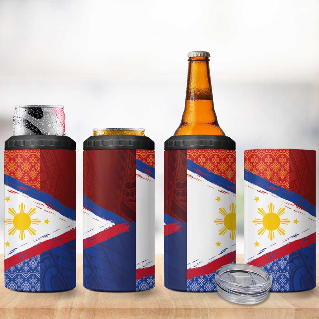 Philippines National Flag Day 4 in 1 Can Cooler Tumbler Polynesian and Yakan Tattoo Brush Style LT03 - Polynesian Pride
