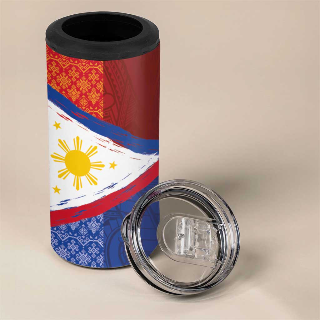 Philippines National Flag Day 4 in 1 Can Cooler Tumbler Polynesian and Yakan Tattoo Brush Style LT03 - Polynesian Pride