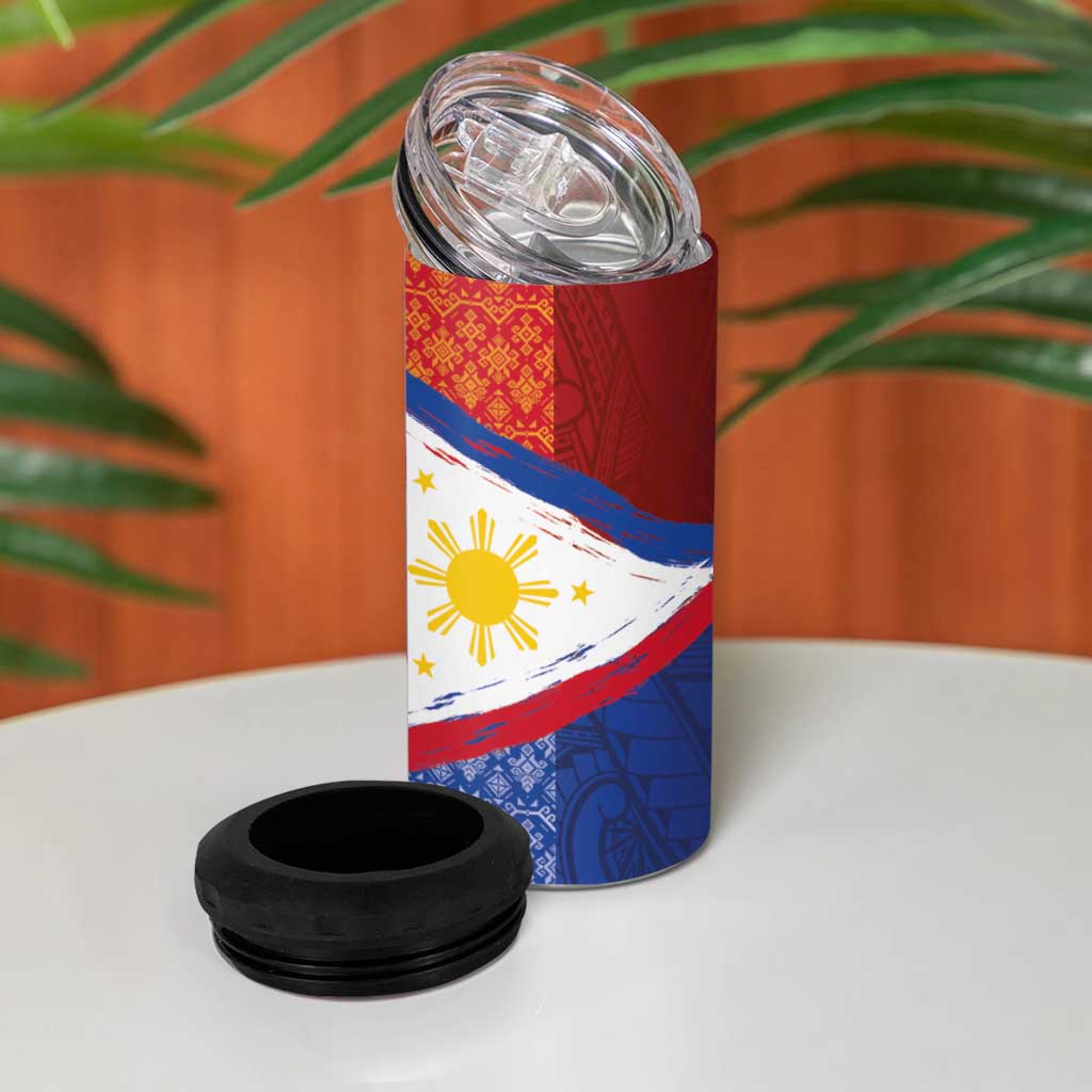Philippines National Flag Day 4 in 1 Can Cooler Tumbler Polynesian and Yakan Tattoo Brush Style LT03 - Polynesian Pride