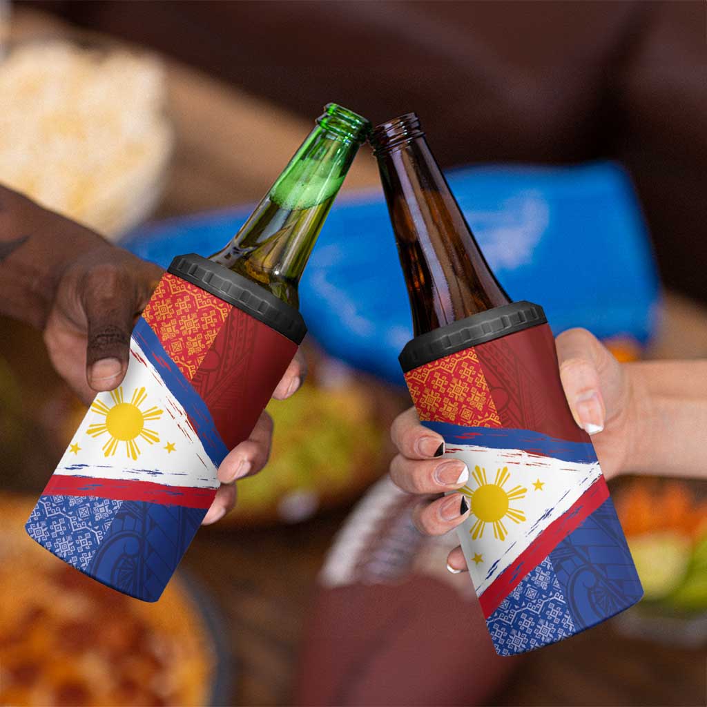 Philippines National Flag Day 4 in 1 Can Cooler Tumbler Polynesian and Yakan Tattoo Brush Style LT03 - Polynesian Pride