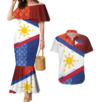 Philippines National Flag Day Couples Matching Mermaid Dress and Hawaiian Shirt Polynesian and Yakan Tattoo Brush Style LT03 Red - Polynesian Pride