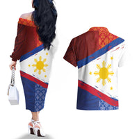 Philippines National Flag Day Couples Matching Off The Shoulder Long Sleeve Dress and Hawaiian Shirt Polynesian and Yakan Tattoo Brush Style LT03 - Polynesian Pride