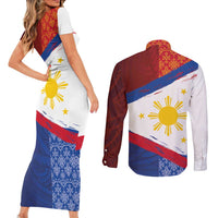 Philippines National Flag Day Couples Matching Short Sleeve Bodycon Dress and Long Sleeve Button Shirt Polynesian and Yakan Tattoo Brush Style LT03 - Polynesian Pride