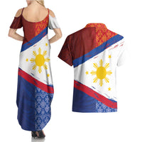 Philippines National Flag Day Couples Matching Summer Maxi Dress and Hawaiian Shirt Polynesian and Yakan Tattoo Brush Style LT03 - Polynesian Pride