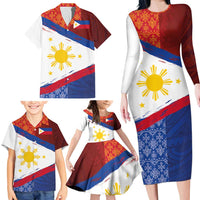 Philippines National Flag Day Family Matching Long Sleeve Bodycon Dress and Hawaiian Shirt Polynesian and Yakan Tattoo Brush Style LT03 - Polynesian Pride