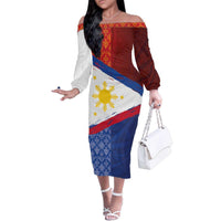 Philippines National Flag Day Family Matching Off The Shoulder Long Sleeve Dress and Hawaiian Shirt Polynesian and Yakan Tattoo Brush Style LT03 Mom's Dress Red - Polynesian Pride