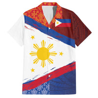 Philippines National Flag Day Family Matching Off Shoulder Maxi Dress and Hawaiian Shirt Polynesian and Yakan Tattoo Brush Style LT03 Dad's Shirt - Short Sleeve Red - Polynesian Pride