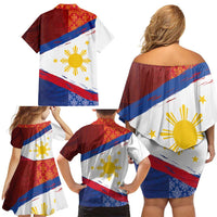 Philippines National Flag Day Family Matching Off Shoulder Short Dress and Hawaiian Shirt Polynesian and Yakan Tattoo Brush Style LT03 - Polynesian Pride