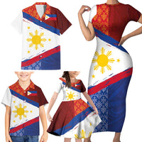 Philippines National Flag Day Family Matching Short Sleeve Bodycon Dress and Hawaiian Shirt Polynesian and Yakan Tattoo Brush Style LT03 - Polynesian Pride