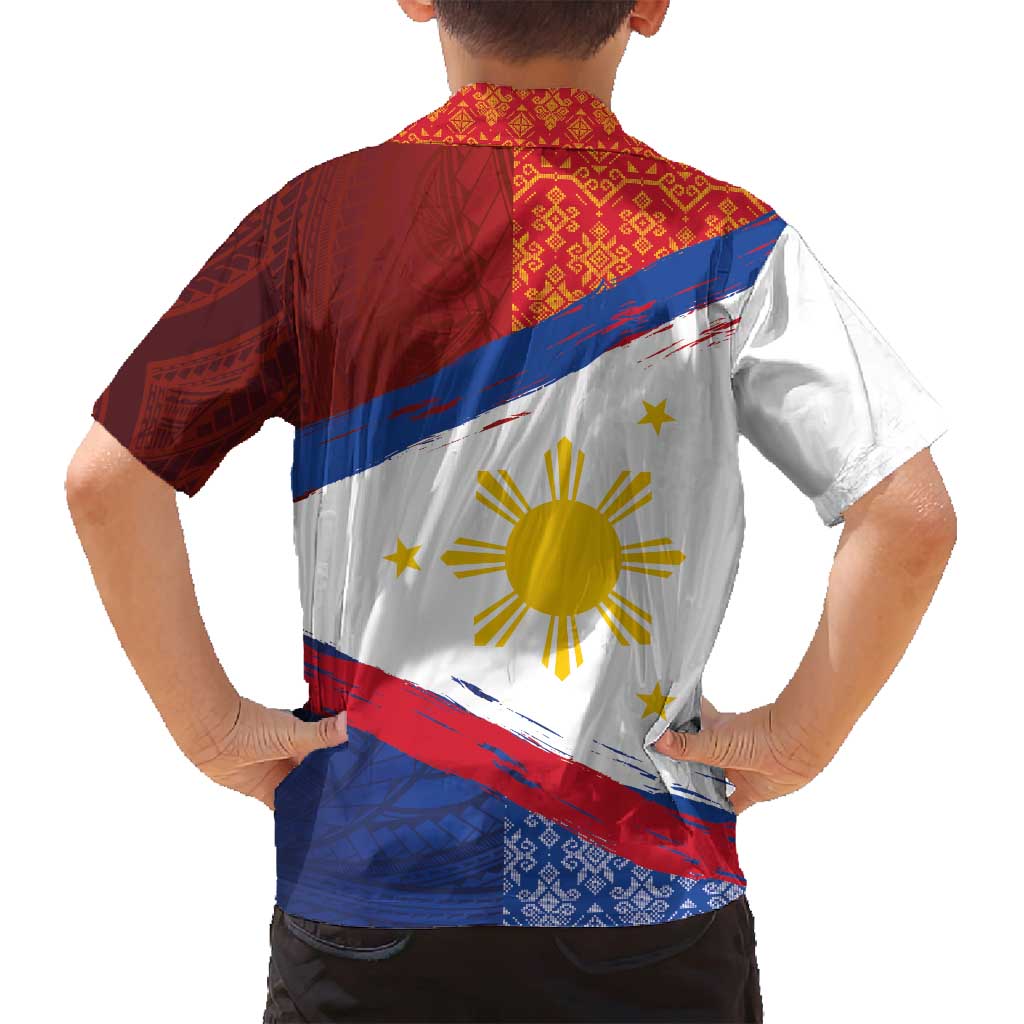 Philippines National Flag Day Family Matching Summer Maxi Dress and Hawaiian Shirt Polynesian and Yakan Tattoo Brush Style LT03 - Polynesian Pride