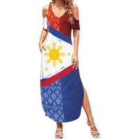 Philippines National Flag Day Family Matching Summer Maxi Dress and Hawaiian Shirt Polynesian and Yakan Tattoo Brush Style LT03 Mom's Dress Red - Polynesian Pride