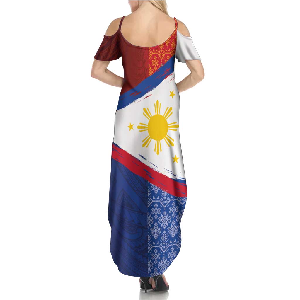 Philippines National Flag Day Family Matching Summer Maxi Dress and Hawaiian Shirt Polynesian and Yakan Tattoo Brush Style LT03 - Polynesian Pride