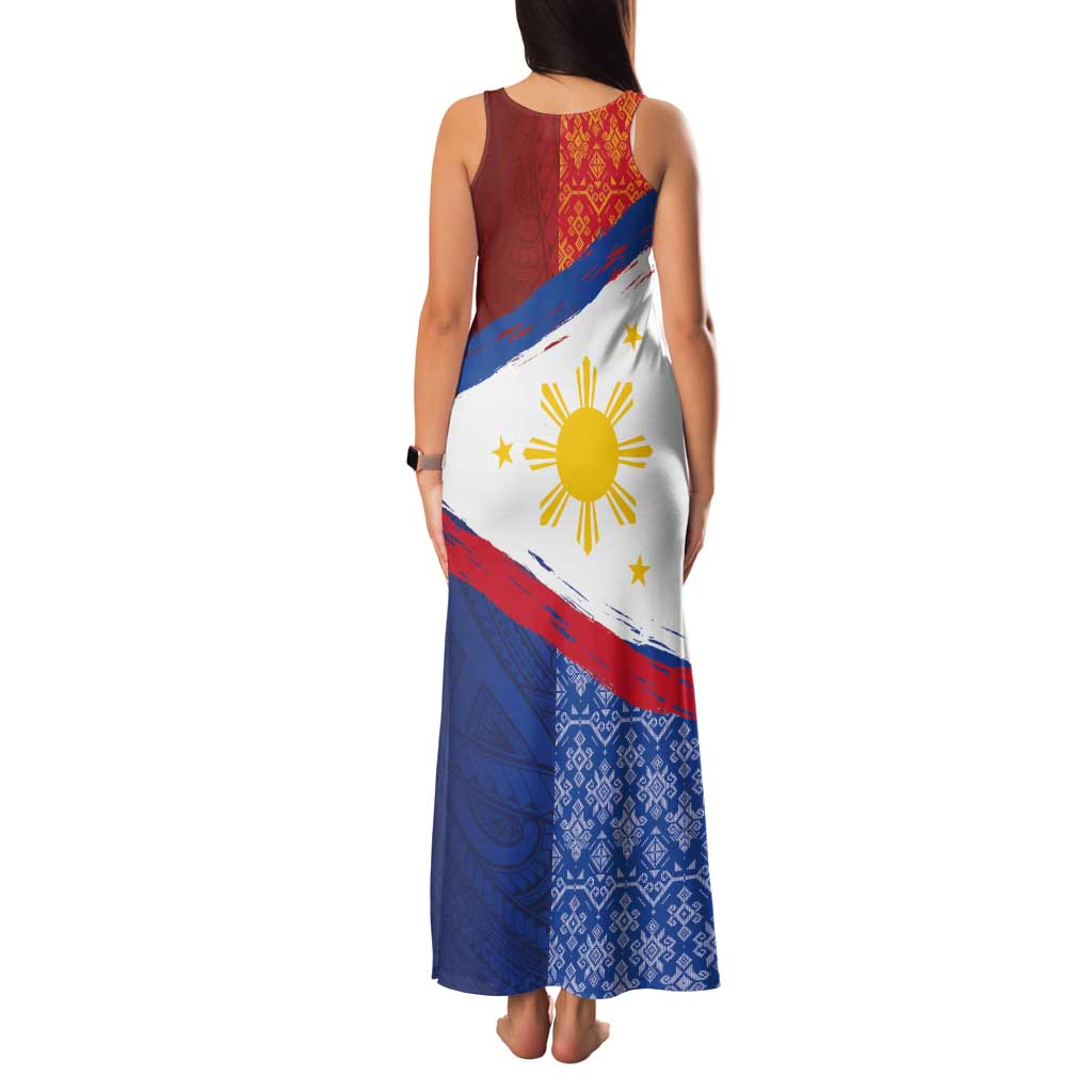 Philippines National Flag Day Family Matching Tank Maxi Dress and Hawaiian Shirt Polynesian and Yakan Tattoo Brush Style LT03 - Polynesian Pride