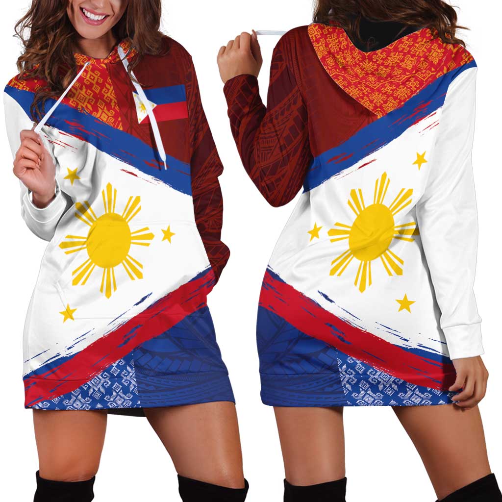 Philippines National Flag Day Hoodie Dress Polynesian and Yakan Tattoo Brush Style LT03 - Polynesian Pride