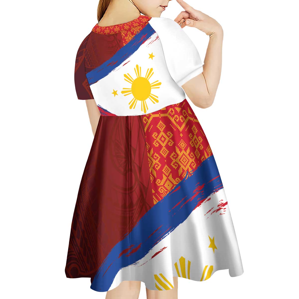 Philippines National Flag Day Kid Short Sleeve Dress Polynesian and Yakan Tattoo Brush Style LT03 - Polynesian Pride