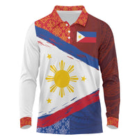 Philippines National Flag Day Long Sleeve Polo Shirt Polynesian and Yakan Tattoo Brush Style LT03 Red - Polynesian Pride