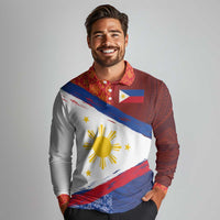 Philippines National Flag Day Long Sleeve Polo Shirt Polynesian and Yakan Tattoo Brush Style LT03 - Polynesian Pride