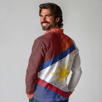 Philippines National Flag Day Long Sleeve Polo Shirt Polynesian and Yakan Tattoo Brush Style LT03 - Polynesian Pride