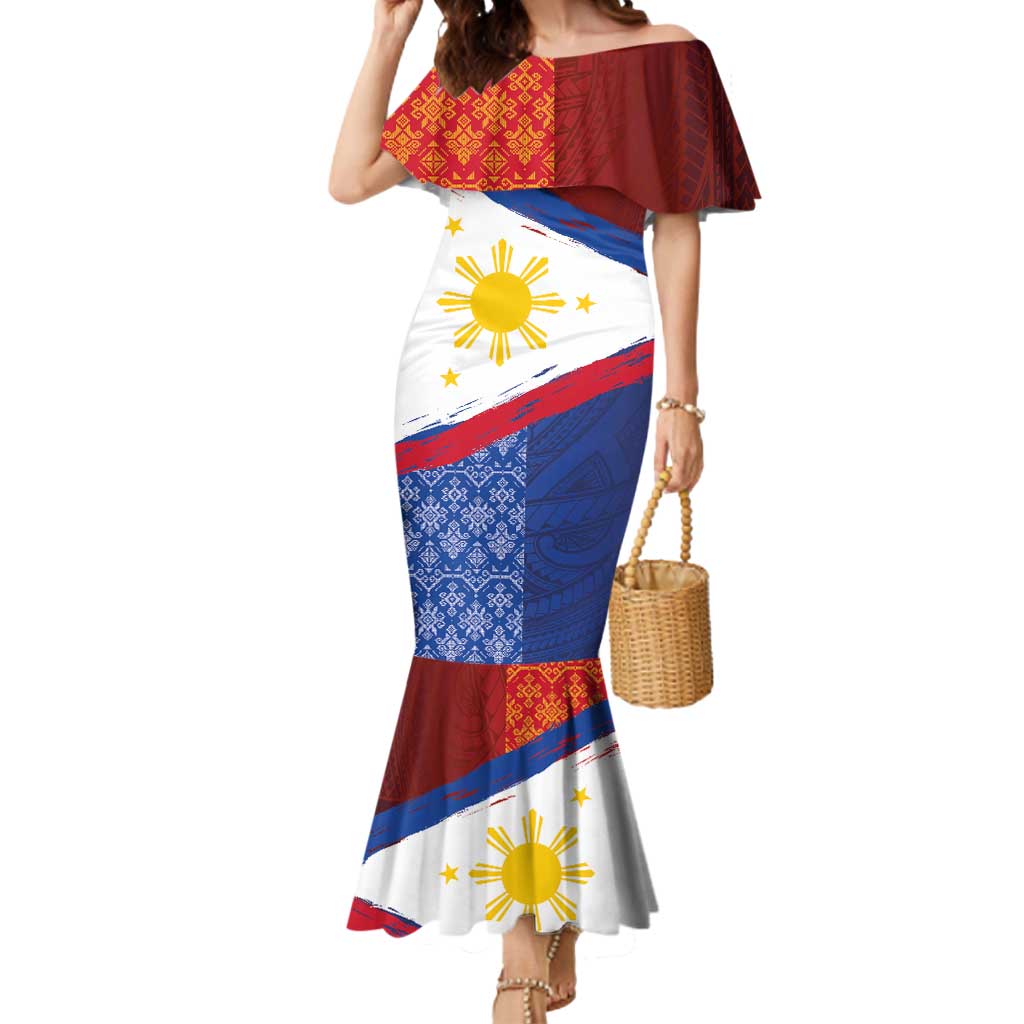 Philippines National Flag Day Mermaid Dress Polynesian and Yakan Tattoo Brush Style LT03 Women Red - Polynesian Pride