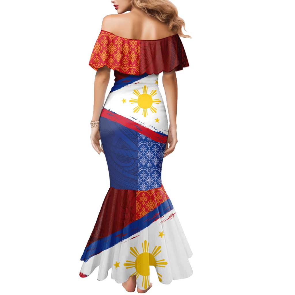 Philippines National Flag Day Mermaid Dress Polynesian and Yakan Tattoo Brush Style LT03 - Polynesian Pride