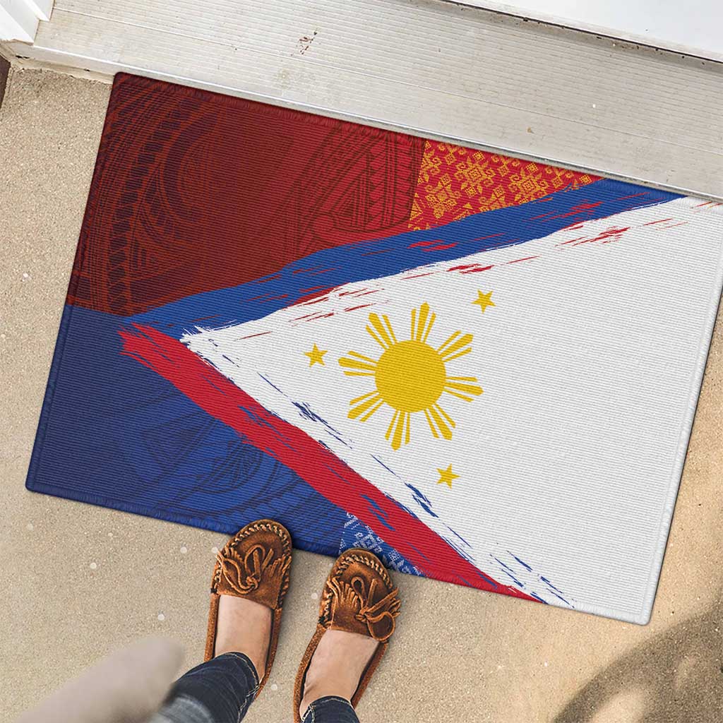Philippines National Flag Day Rubber Doormat Polynesian and Yakan Tattoo Brush Style