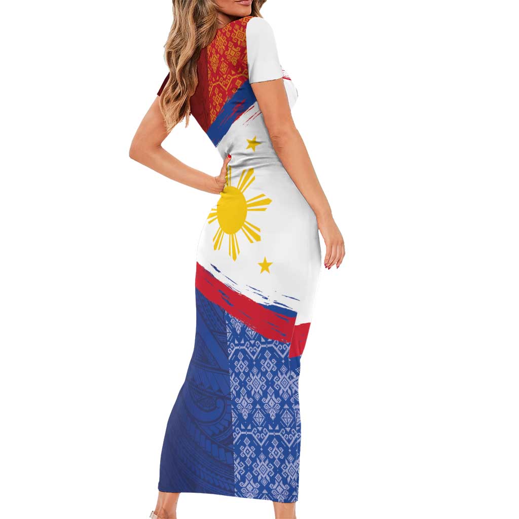 Philippines National Flag Day Short Sleeve Bodycon Dress Polynesian and Yakan Tattoo Brush Style LT03 - Polynesian Pride