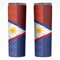Philippines National Flag Day Skinny Tumbler Polynesian and Yakan Tattoo Brush Style LT03 Red - Polynesian Pride