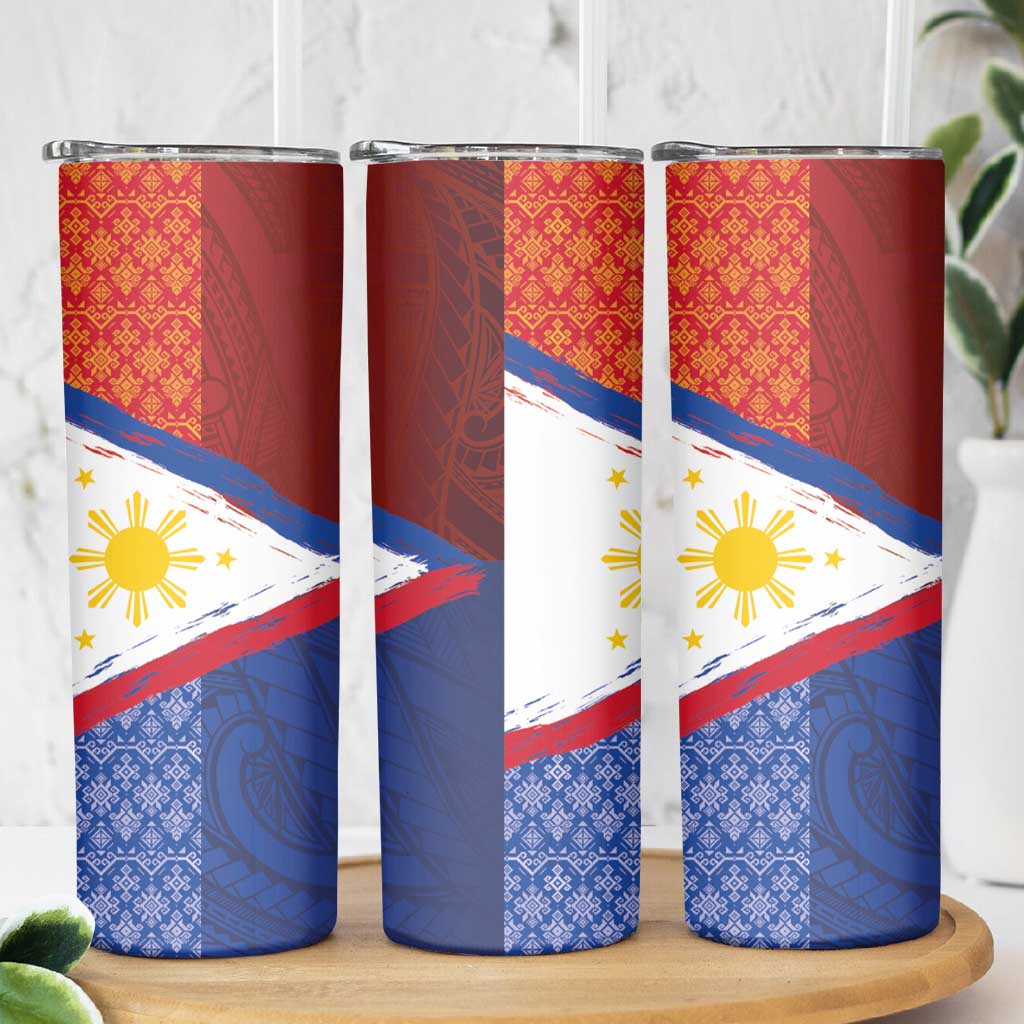 Philippines National Flag Day Skinny Tumbler Polynesian and Yakan Tattoo Brush Style LT03 - Polynesian Pride