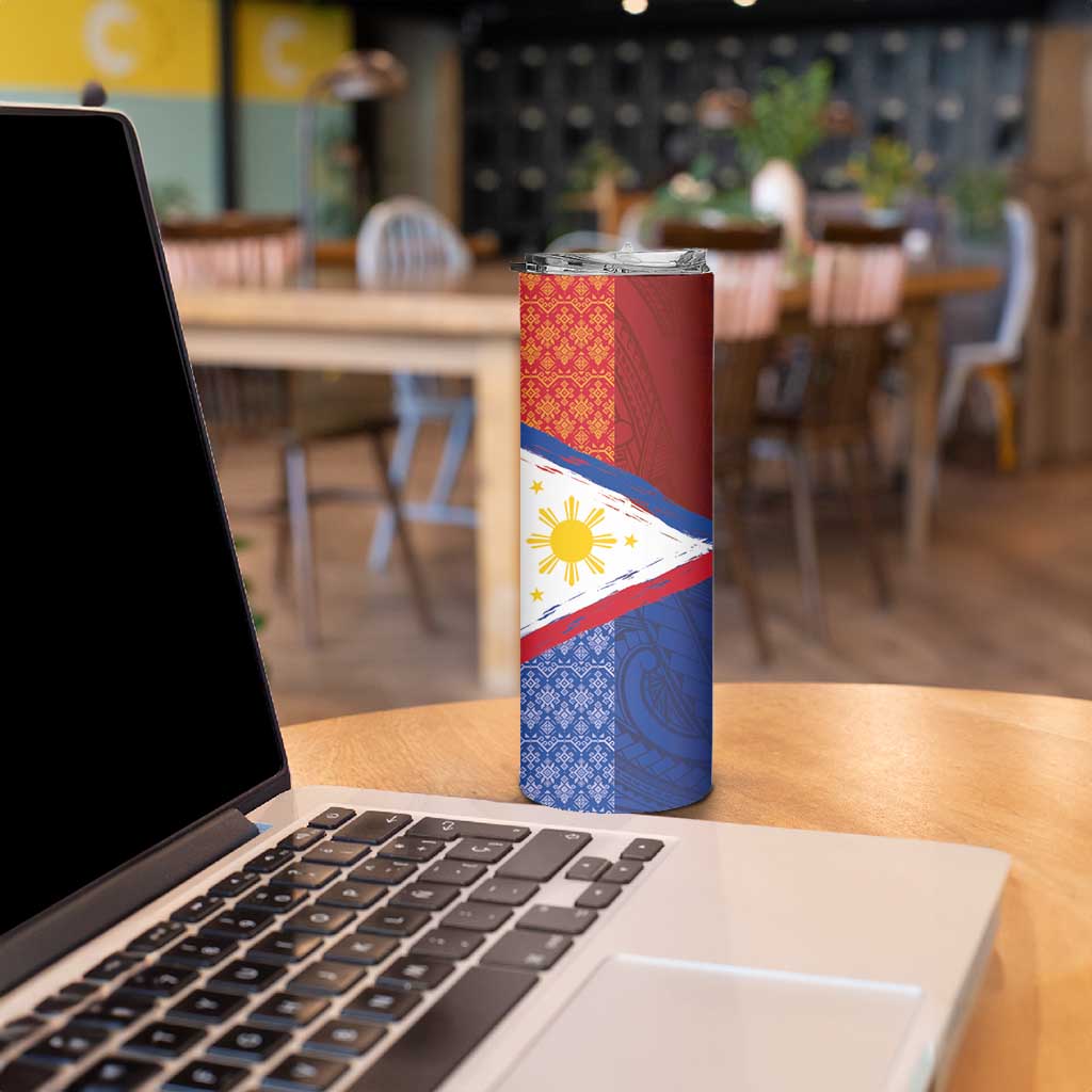 Philippines National Flag Day Skinny Tumbler Polynesian and Yakan Tattoo Brush Style LT03 - Polynesian Pride