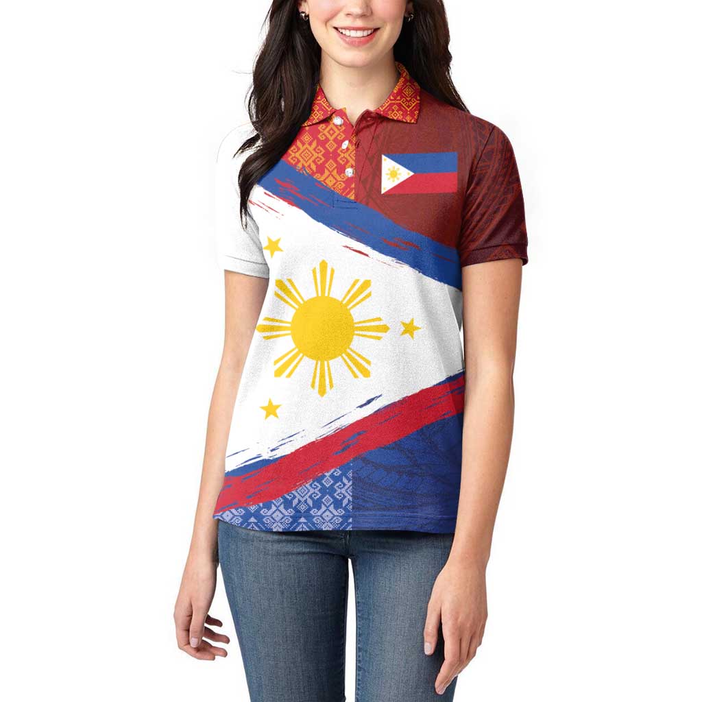Philippines National Flag Day Women Polo Shirt Polynesian and Yakan Tattoo Brush Style LT03 - Polynesian Pride