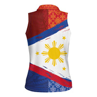 Philippines National Flag Day Women Sleeveless Polo Shirt - Polynesian and Yakan Tattoo Brush Style LT03 - Polynesian Pride