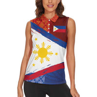 Philippines National Flag Day Women Sleeveless Polo Shirt - Polynesian and Yakan Tattoo Brush Style LT03 - Polynesian Pride